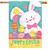 Easter Time House Flag with colorful bunny, chicks, eggs, and Happy Easter text on vibrant background.