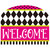 Neon pink and black checkerboard welcome sign with white text and yellow accents, acrylic art decoration.
