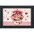 Framed Love Bouquet Doormat with pink flowers, hearts, and red accents on white wood background.
