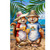 Summer Chipmunks in beach hats and casual shirts standing on a beach with drinks.