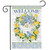 Bluebird Lemon Wreath Garden Flag with blue bird, lemons, and Welcome text on white background.
