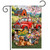 Farm Pups Garden Flag with colorful dogs, red truck, and vibrant flowers on a garden background.