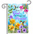 All Things Are Possible Garden Flag with colorful flowers, hummingbirds, and inspirational quote on blue background.