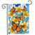 Monarch Butterflies Garden Flag with yellow daffodils and orange butterflies on blue cloudy sky background.