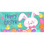 Easter Time Mini Mat with colorful bunny, chicks, and eggs on teal background with polka dots.