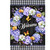 Hydrangea Wreath Garden Flag with purple flowers, butterflies, and welcome text on black background.