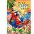 Happy Hour Parrott Garden Flag with colorful parrot on beach and tropical flowers and sunset background.