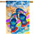 Flip Flop Haven House Flag with colorful beach design, blue flip flops, starfish, and seashells.