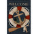 Coastal Anchor House Flag with nautical anchor design, rope, and welcome text on dark background.