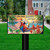 Happy Hour Parrott colorful mailbox cover with tropical design and blue parrot on beach scene.
