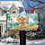 Spring Has Sprung Sign Mailbox Cover with colorful butterflies and flowers on a black mailbox post.