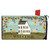 Country Saltbox Mailbox Cover with white house, sheep, flowers, and welcome text on green grass.