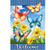 Butterfly Garden House Flag with colorful butterflies, yellow flowers, and blue gingham border welcome sign.