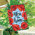 Bless This Home checkered floral house flag with red poppies on blue and white background.