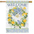 Bluebird Lemon Wreath House Flag with welcome text and blue bird on white background.