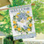 Bluebird Lemon Wreath House Flag with blue bird, lemons, and Welcome text on white background.