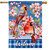 Cherry Blossom Cardinal House Flag with two cardinals and pink flowers on blue plaid background.