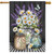 Lavender and daisies checkered house flag with mason jars and flowers on black and white background.