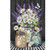 Lavender and daisies checkered house flag featuring white daisies, purple lavender, and butterfly design.