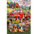 Farm Pups House Flag with red truck, dogs, and colorful flowers in a rural setting scene.