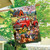 Farm Pups House Flag with colorful dogs, red truck, and flowers outdoor yard decoration garden flag.