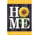 Sunflower Home House Flag with white HOME text on dark wood with yellow gingham border.