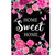 Home Sweet Home Hummingbirds House Flag with pink flowers and hummingbirds on black background.