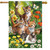 Kittens in garden house flag with colorful flowers and butterfly, featuring four adorable kittens outdoors.
