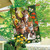 Kittens in garden house flag with colorful flowers and butterflies, featuring brown and white adorable kittens.