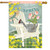 Spring Adirondack Chair House Flag with pink tulips, watering can, and welcome spring garden decor.