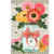 Daisies and Bees Jar House Flag with pink, yellow flowers, green leaves, and bees design.