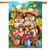 Springtime Chipmunks House Flag with garden tools and flowers, showcasing two chipmunks and gardening accessories.