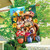 Springtime Chipmunks House Flag with colorful flowers and gardening tools, featuring two adorable chipmunks.