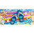 Blue Flip Flop Haven Mini Mat with starfish, seashells on colorful beach towel background.