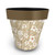 Tan and red floral large planter with white flowers and brown rim on a white background.