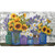 Rustic Sunflowers Comfort Mat with colorful sunflowers and daisies in glass jars on a wood background.