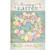 Pastel Easter Wreath House Flag with colorful eggs and bow on a blue background with happy Easter text.