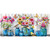 Blue Jar Bouquets Mini Mat with colorful flowers, blue jars, birds, and butterflies on a white background.