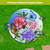 Butterflies and Peonies artisan glass birdbath with colorful flowers and butterflies design on green lawn.