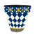 Blue and Gold Medium Planter with argyle pattern and floral design on white background.