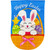 Basket Bunny Burlap House Flag with Easter bunny and chick in orange basket with pink bow.