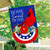 Red cardinal on blue burlap house flag with "Home Sweet Home" and floral design.