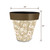 Tan and Red Floral Medium Planter, 11 inches tall and wide, brown rim, white flowers.