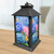 Colorful Hydrangeas Lantern with black frame, blue and pink hydrangeas and butterflies design on sides.