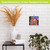 Zinnias in Bloom Metal Mini Moment, colorful floral art on white brick wall with decor.
