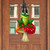Happy Frog Wood Door Hanger with strawberry and mushroom design, green frog face smiling.