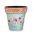 Colorful Wildflowers Medium Planter with bees and flowers design on light blue and pink background.