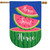 Home Sweet Home Watermelon Burlap House Flag with pink and green watermelon design on blue background.