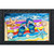 Colorful Flip Flop Haven Doormat with starfish, seashells, and blue flip flops on beach towel.