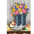 Floral Cowboy Boots Garden Flag with silver boots, blue floral designs, and colorful flowers arrangement.
